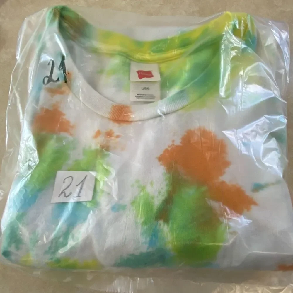 Hanes Mens Tie Dye T Shirt Spiral Multicolor Short Sleeve Crew Neck Size Large